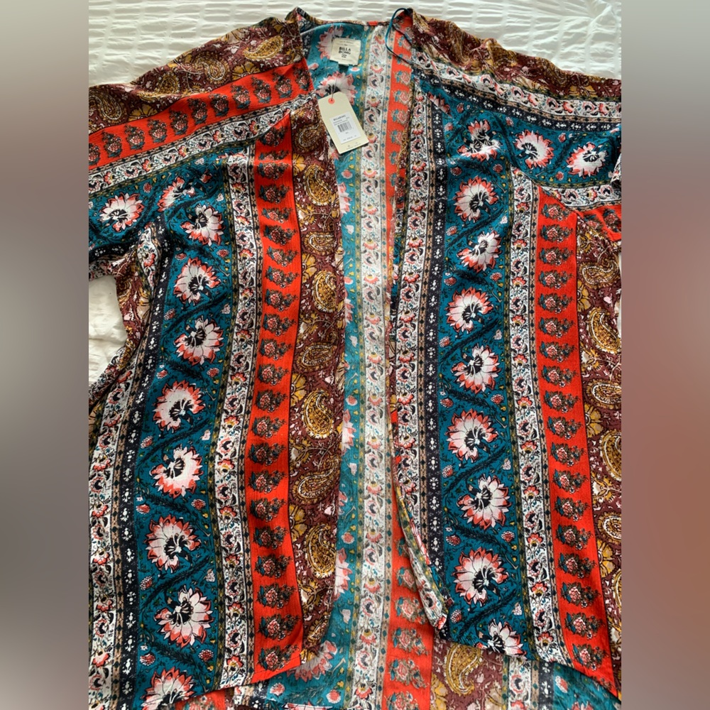 NWT Billabong Floral Teal and Coral Kimono - Picture 6 of 16